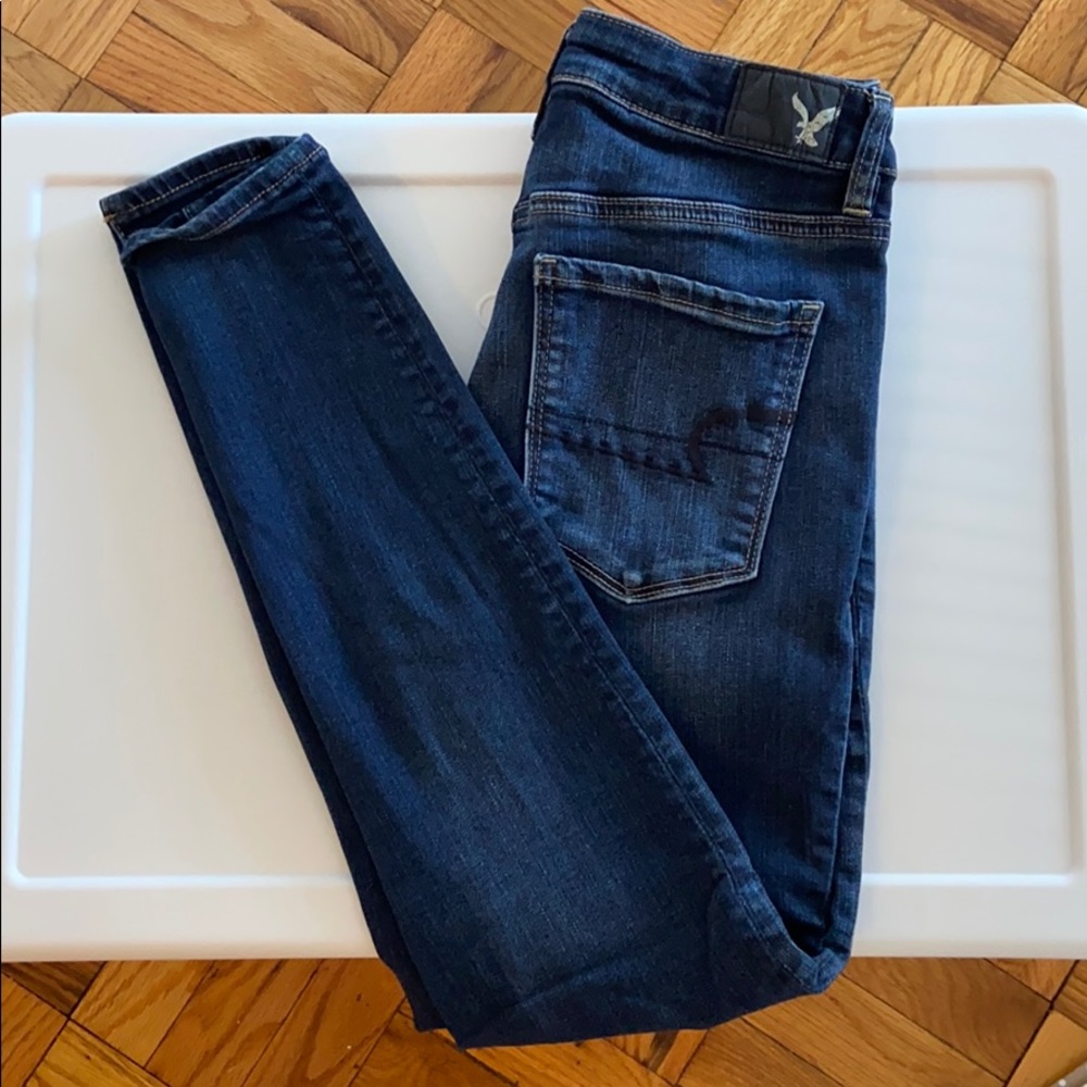 Dark blue high rise denim jeans